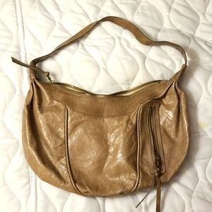 Hobo International Purse Hand Bag Tan Colored Leather w/ Flower Design